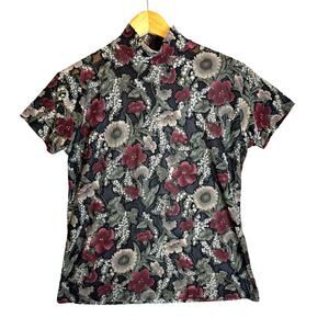 Vtg Frazier Lawrence Burn Out Top Womens Large Black Floral Whimsigoth Boho Y2K